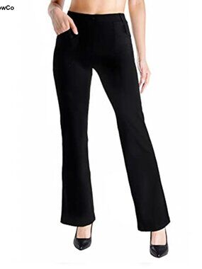 Flare Yoga Dress Pants for Work Pull-On Stretch Faux Fly